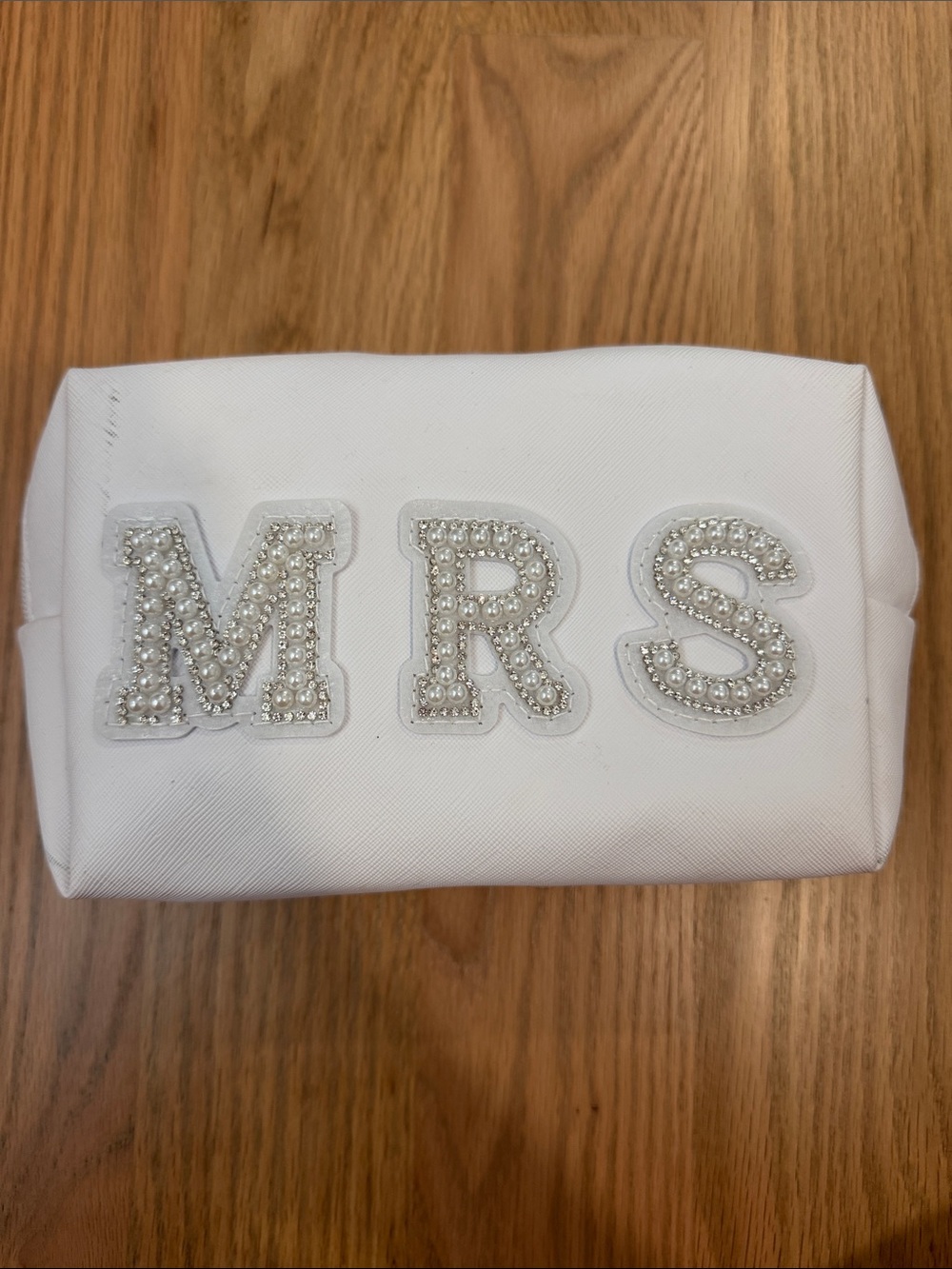 Mrs. Embellished White Cosmetic Pouch